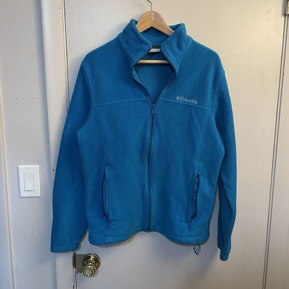 COLUMBIA Jacket Men’s Medium Full Zip Long Sleeve Fleece Zippered Pockets Blue - Picture 1 of 8